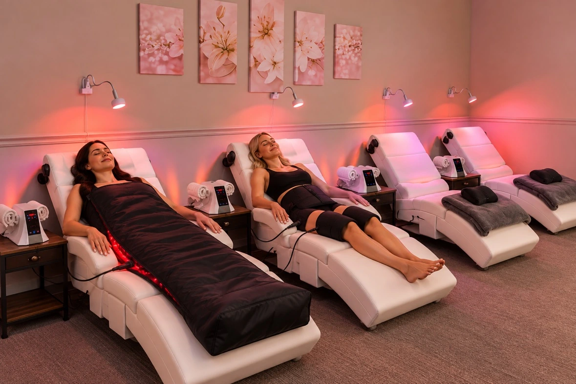 Conceptual illustration of guests reclining for a Red Light Lounge experience
